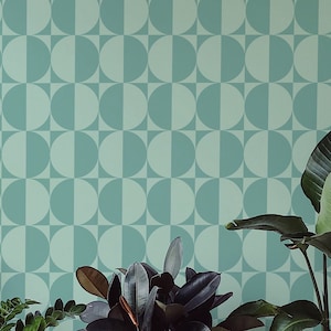 Eclectic Geometric wallpaper - Peel and Stick Wallpaper or Non Pasted Wallpaper / Geometric Removable wallpaper / Green wallpaper