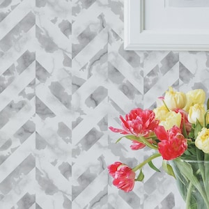Chevron Stone wallpaper - Peel and Stick Wallpaper or Non Pasted Wallpaper / Marble Removable wallpaper / Gray self-adhesive wallpaper