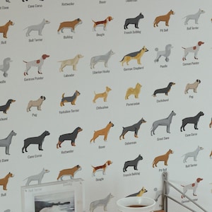 Novelty Dog breed wallpaper - Peel and Stick Wallpaper or Non Pasted Wallpaper / Dog Removable wallpaper / Colorful self-adhesive wallpaper