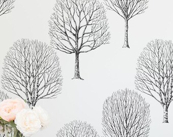 Black and White Birch Wallpaper: Minimalist Woodland Design (Non-Pasted, Pre-Pasted, Peel and Stick, Custom Colors & Sizes)