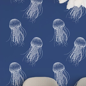 Nautical Fish wallpaper - Peel and Stick Wallpaper or Non Pasted Wallpaper / Fish Removable wallpaper / Navy blue self-adhesive wallpaper