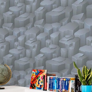 Eclectic Stone Look wallpaper - Peel and Stick Wallpaper or Non Pasted Wallpaper / Stone look Removable wallpaper / Gray wallpaper