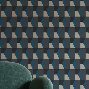 Blue 3D Wallpaper | Retro Peel and Stick Removable Fabric or Vinyl, Non-Pasted | Custom Sizes
