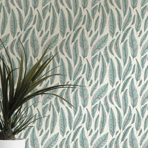 Boho Leaf wallpaper - Peel and Stick Wallpaper or Non Pasted Wallpaper / Leaf Removable wallpaper / Green self-adhesive wallpaper