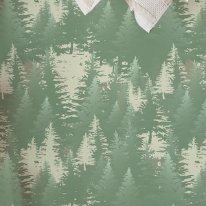 Sage Green Forest Wallpaper | Trees Peel and Stick Removable Fabric or Vinyl, Non-Pasted | Custom Sizes