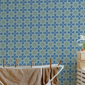 Retro Geometric wallpaper - Peel and Stick Wallpaper or Non Pasted Wallpaper / Geometric Removable wallpaper / Green self-adhesive wallpaper