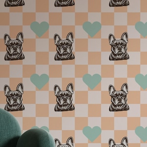 French Bulldog wallpaper - Peel and Stick Wallpaper or Non Pasted Wallpaper / Dog Removable wallpaper / Orange self-adhesive wallpaper