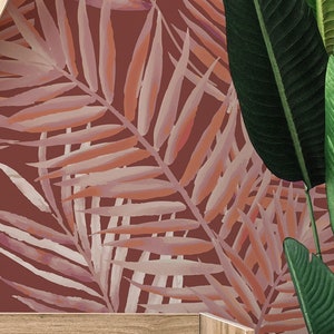 Terracotta Palm Leaves wallpaper - Peel and Stick Wallpaper or Non Pasted Wallpaper / Leaf Removable wallpaper / Terracotta wallpaper