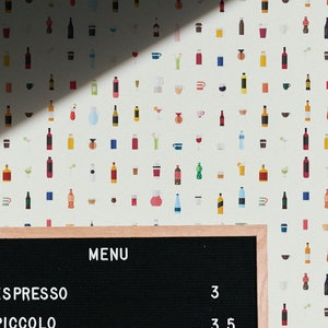 Beverages wallpaper - Peel and Stick Wallpaper or Non Pasted Wallpaper / Fun Removable wallpaper / Beige self-adhesive wallpaper