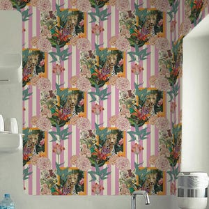 Rosa Tropische Tapete | Collage Peel and Stick Abnehmbarer Stoff oder Vinyl, nicht geklebt | Kundenspezifische Größen