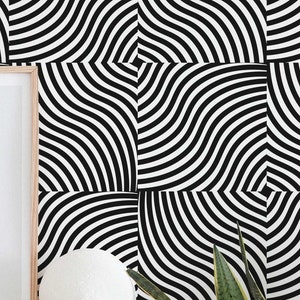 Black And White Op Art wallpaper - Peel and Stick Wallpaper or Non Pasted Wallpaper / Geometric Removable wallpaper / Black wallpaper