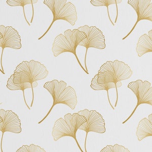Faux Metallic Ginco wallpaper - Peel and Stick Wallpaper or Non Pasted Wallpaper / Plant and tree Removable wallpaper / Yellow wallpaper
