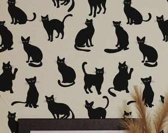 Novelty Cat wallpaper - Peel and Stick Wallpaper or Non Pasted Wallpaper / Animal Removable wallpaper / Black and white wallpaper