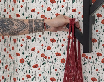 Botanical Floral wallpaper - Peel and Stick Wallpaper or Non Pasted Wallpaper / Floral Removable wallpaper / White self-adhesive wallpaper