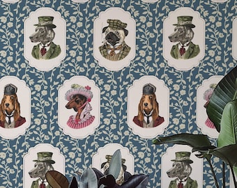 Classy Dog wallpaper - Peel and Stick Wallpaper or Non Pasted Wallpaper / Dog Removable wallpaper / Colorful self-adhesive wallpaper