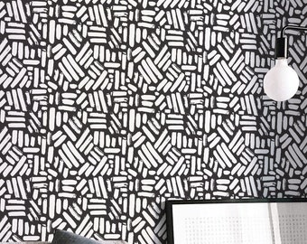 Modern Brush Stroke wallpaper - Peel and Stick Wallpaper or Non Pasted Wallpaper / Brush stroke wallpaper / Black and white wallpaper
