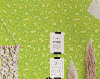 Bold Leopard wallpaper - Peel and Stick Wallpaper or Non Pasted Wallpaper / Leopard Removable wallpaper / Green self-adhesive wallpaper