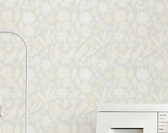 Neutral Floral wallpaper - Peel and Stick Wallpaper or Non Pasted Wallpaper / Floral Removable wallpaper / White self-adhesive wallpaper