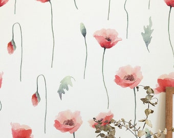 Botanical Floral wallpaper - Peel and Stick Wallpaper or Non Pasted Wallpaper / Floral Removable wallpaper / White self-adhesive wallpaper