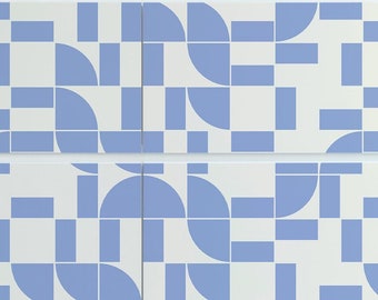 Blue Quarter Circle Wallpaper: Modern Geometric Pattern (Non-Pasted, Pre-Pasted, Peel and Stick, Custom Sizes)