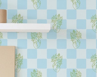 Eclectic Check wallpaper - Peel and Stick Wallpaper or Non Pasted Wallpaper / Check Removable wallpaper / Blue self-adhesive wallpaper