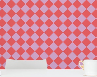 Bold Check wallpaper - Peel and Stick Wallpaper or Non Pasted Wallpaper / Check Removable wallpaper / Pink self-adhesive wallpaper