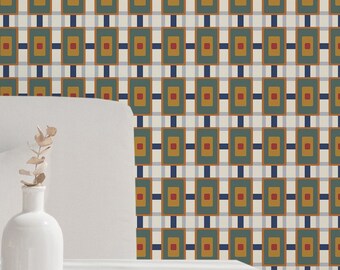 Retro Geometric wallpaper - Peel and Stick Wallpaper or Non Pasted Wallpaper / Geometric Removable wallpaper / Brown self-adhesive wallpaper