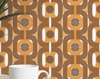 Retro Geometric wallpaper - Peel and Stick Wallpaper or Non Pasted Wallpaper / Geometric Removable wallpaper / Brown self-adhesive wallpaper