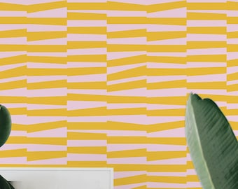 Bold Geometric wallpaper - Peel and Stick Wallpaper or Non Pasted Wallpaper / Geometric Removable wallpaper / Pink self-adhesive wallpaper