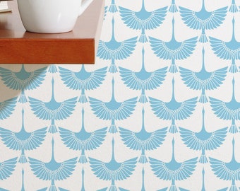 Art Deco Bird wallpaper - Peel and Stick Wallpaper or Non Pasted Wallpaper / Bird Removable wallpaper / Blue and white wallpaper