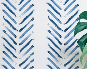 Papier peint à chevrons bleus - Papier peint adhésif ou sans colle / Papier peint à chevrons / Papier peint bleu et blanc