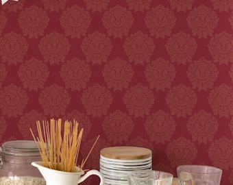 Burgundy wallpaper - Peel and Stick Wallpaper or Non Pasted Wallpaper / Damask Removable wallpaper / Burgundy self-adhesive wallpaper