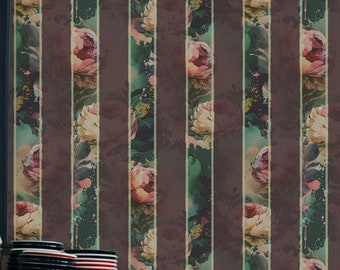 Burgundy Floral wallpaper - Peel and Stick Wallpaper or Non Pasted Wallpaper / Floral Removable wallpaper / Colorful self-adhesive wallpaper