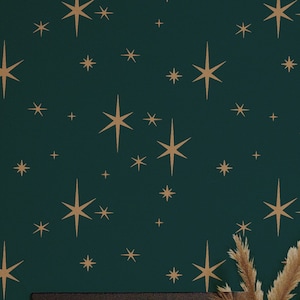 Dark Green wallpaper - Peel and Stick Wallpaper or Non Pasted Wallpaper / Celestial Removable wallpaper / Green self-adhesive wallpaper