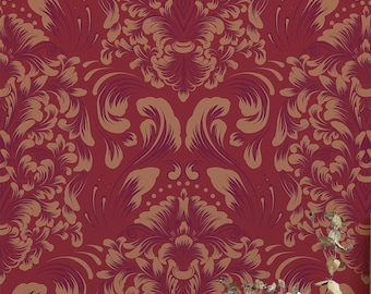 Burgundy wallpaper - Peel and Stick Wallpaper or Non Pasted Wallpaper / Damask Removable wallpaper / Burgundy self-adhesive wallpaper