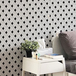 Geometric Peel and Stick wallpaper / Art Deco Removable wallpaper / Black and white wallpaper - Self-adhesive or Traditional