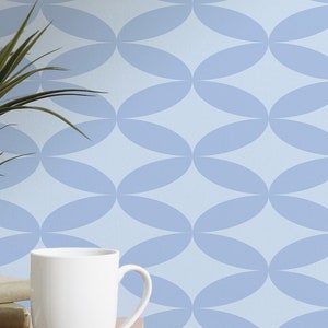 Retro Geometric wallpaper - Peel and Stick Wallpaper or Non Pasted Wallpaper / Geometric Removable wallpaper / Blue self-adhesive wallpaper
