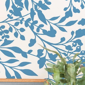 Classy Floral wallpaper - Peel and Stick Wallpaper or Non Pasted Wallpaper / Leaf Removable wallpaper / Blue and white wallpaper
