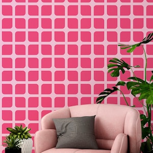 Doll House Inspired Geometric wallpaper - Peel and Stick Wallpaper or Non Pasted Wallpaper / Geometric Removable wallpaper / Pink wallpaper