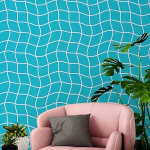 Distorted Swimming Pool wallpaper - Peel and Stick Wallpaper or Non Pasted Wallpaper / Geometric Removable wallpaper / Blue wallpaper