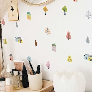 Colorful Tiny houses Peel and Stick wallpaper / Tiny houses Removable wallpaper / Colorful wallpaper - Self-adhesive or Traditional