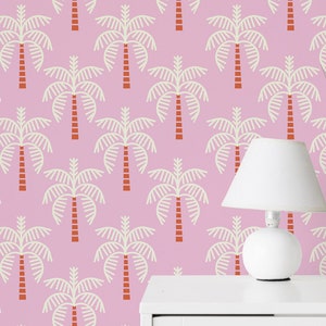 Pink Palm Tree Removable wallpaper / Self-adhesive or Traditional Bold wallpaper / Preppy Peel and Stick wallpaper