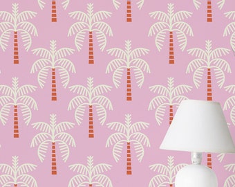 Pink Palm Tree Removable wallpaper / Self-adhesive or Traditional Bold wallpaper / Preppy Peel and Stick wallpaper