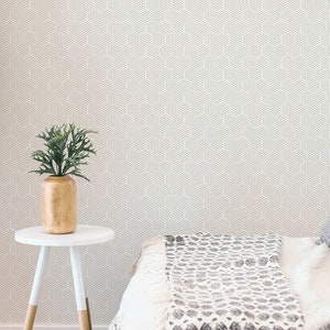 Beige and white Geometric Peel and Stick wallpaper / Minimalist Removable wallpaper / Honeycomb wallpaper - Self-adhesive or Traditional