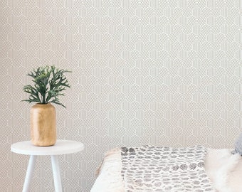 Beige and white Geometric Peel and Stick wallpaper / Minimalist Removable wallpaper / Honeycomb wallpaper - Self-adhesive or Traditional