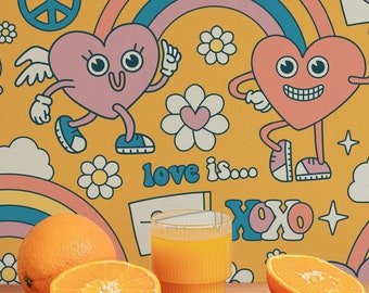 Funky Fun-behang - Peel-and-Stick-behang of vliesbehang / Leuk verwijderbaar behang / Oranje zelfklevend behang