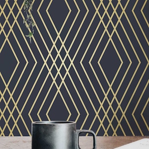 Fine lines wallpaper - Peel and Stick Wallpaper or Non Pasted Wallpaper / Geometric Removable wallpaper / Black self-adhesive wallpaper