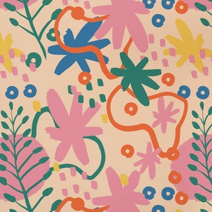 Bold Floral wallpaper - Peel and Stick Wallpaper or Non Pasted Wallpaper / Floral Removable wallpaper / Colorful self-adhesive wallpaper