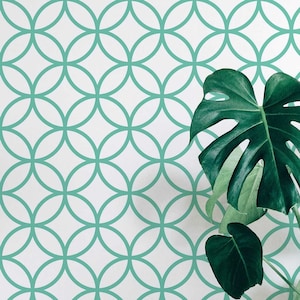 Turquoise Circles wallpaper - Peel and Stick Wallpaper or Non Pasted Wallpaper / Geometric Removable wallpaper / Turquoise wallpaper