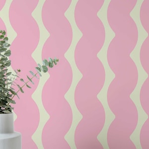 Pink Waves wallpaper - Peel and Stick Wallpaper or Non Pasted Wallpaper / Striped Removable wallpaper / Pink self-adhesive wallpaper